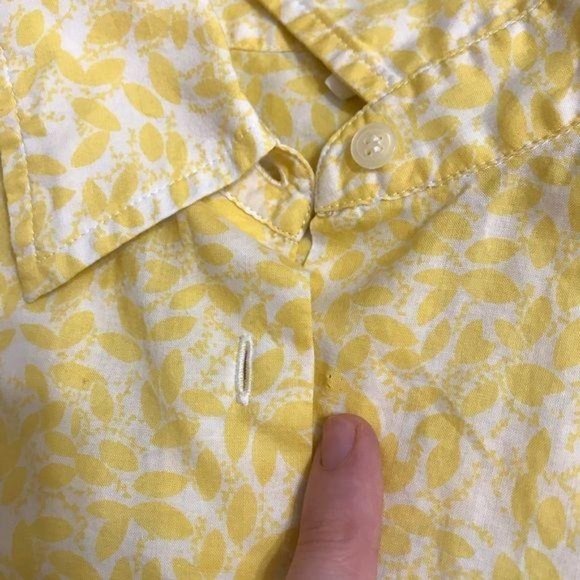 J Crew Yellow Small Leaf Print Button Up Top - Picture 5 of 12